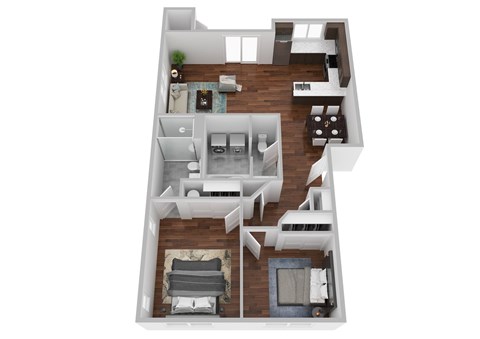 Floor plan for 2 beds, 2 baths, 858 sqft